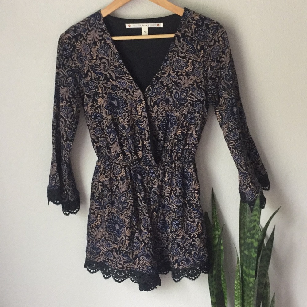 Chelsea & Violet Black Floral Bell Sleeve Romper